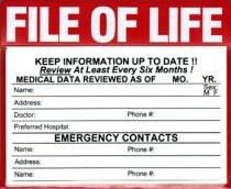 image of File of Life card which contains a patient's important personal and medical information 